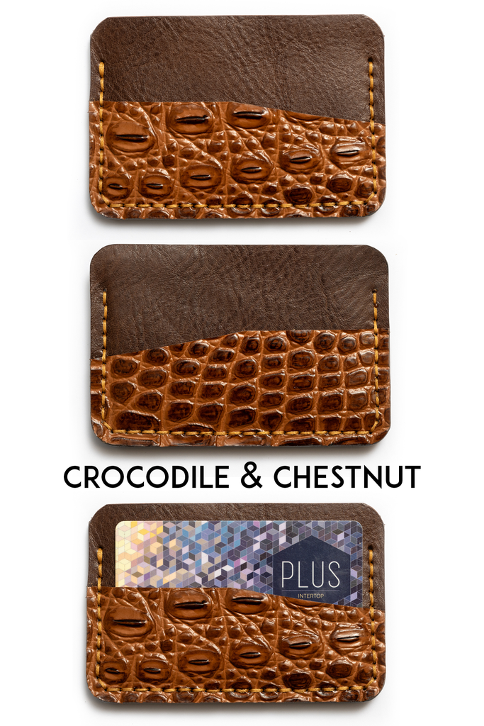 Cardholder Norway crocodile & chestnut