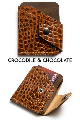 Mini wallet New York crocodile & chocolate
