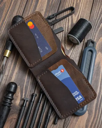 Bi fold wallet Rome tobacco pull up & dark brown