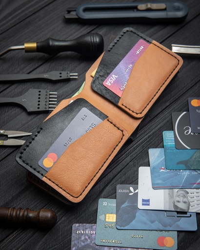 Bi fold wallet Rome black & beige