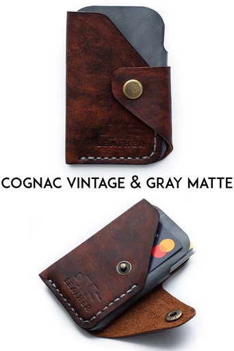 Cardholder London cognac vintage & grey