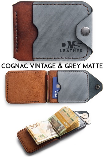 Затиск для грошей Berlin grey & cognac vintage