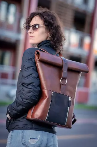 Backpack Roll Top L orange vintage & cognac vintage 